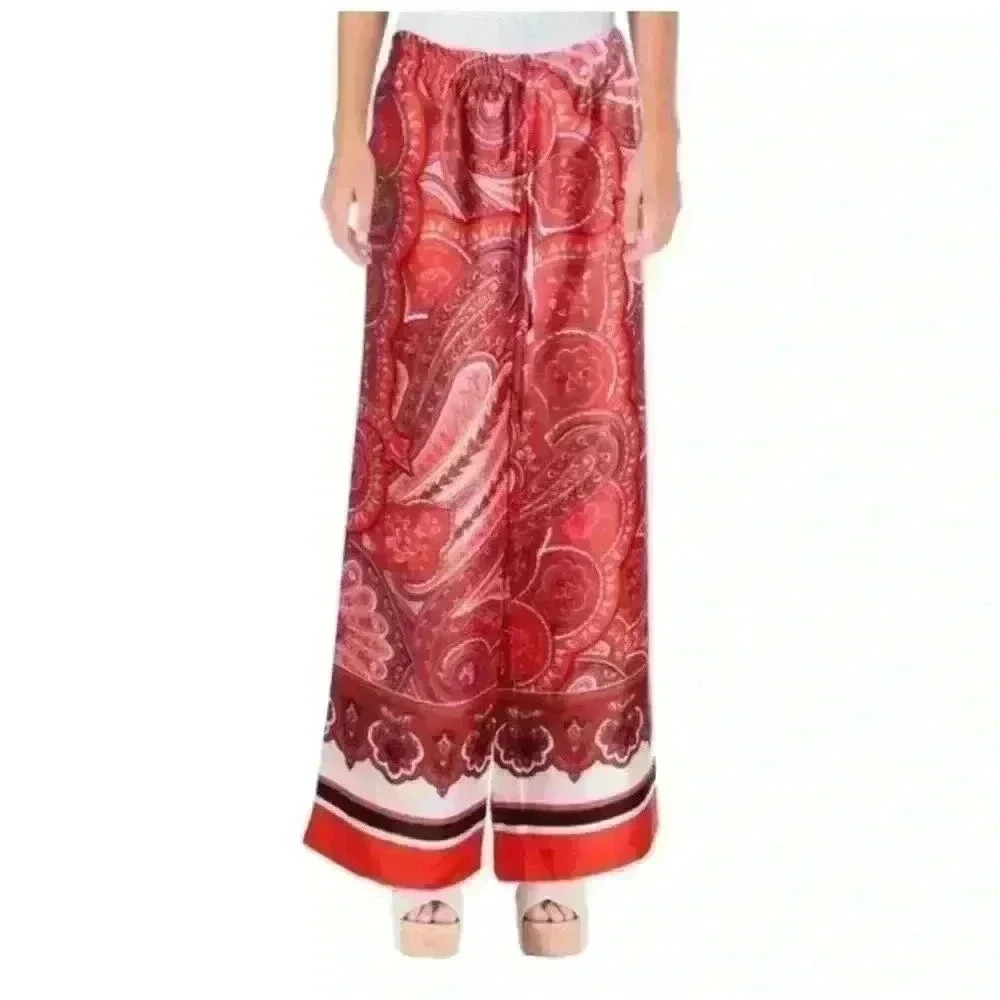 Lauren Ralph Lauren Red Paisley Wide-Leg Pants